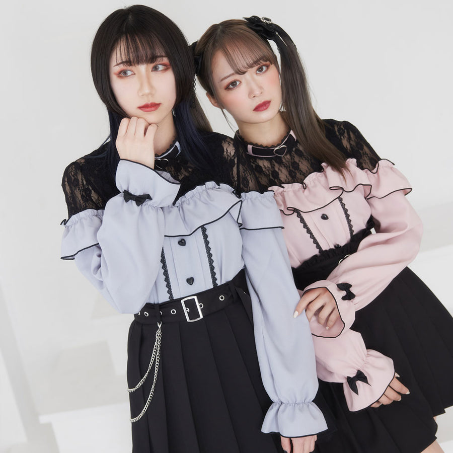 Dear My Love pink "Heart Choker Lace Frill" blouse ~ LAST ONE!