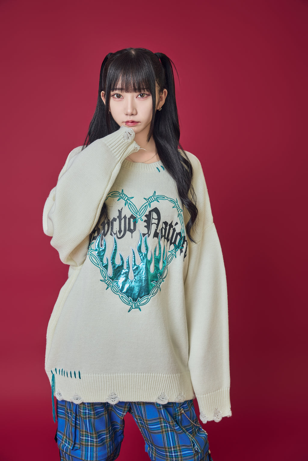 Psycho Nation fire heart knitted sweater ~ LAST ONE!