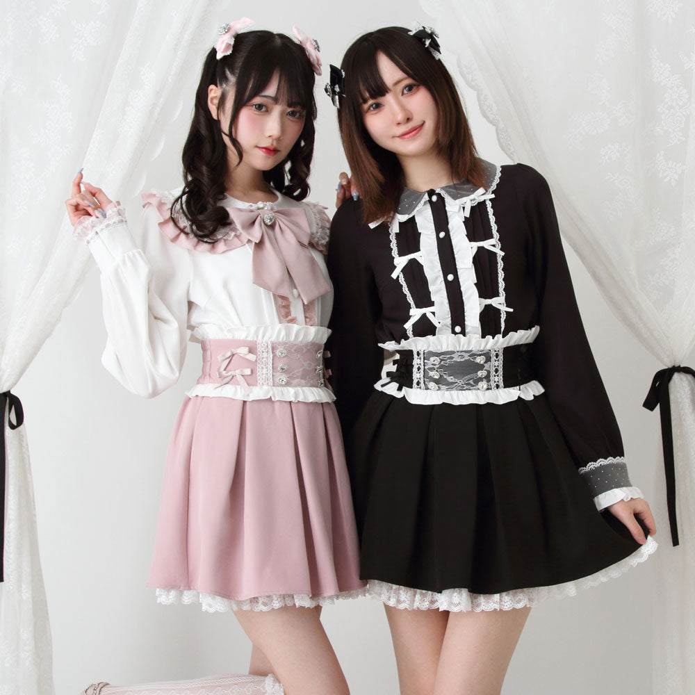 Dear My Love ribbon lace tuck pleats skirt