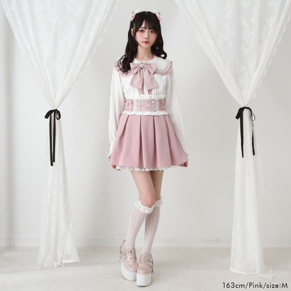 Dear My Love ribbon lace tuck pleats skirt