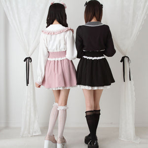 Dear My Love ribbon lace tuck pleats skirt