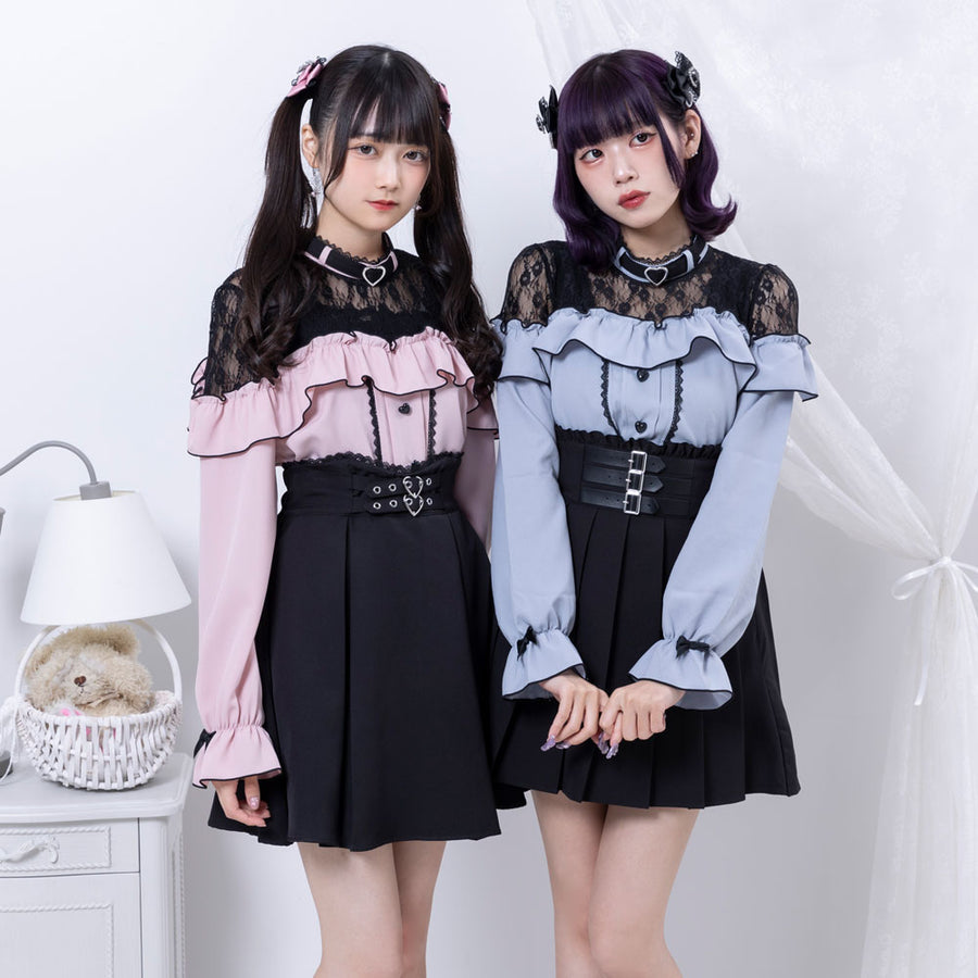 Dear My Love pink "Heart Choker Lace Frill" blouse ~ LAST ONE!
