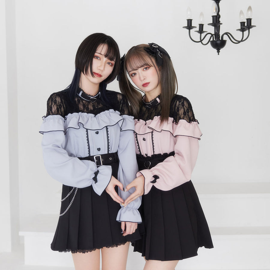Dear My Love pink "Heart Choker Lace Frill" blouse ~ LAST ONE!