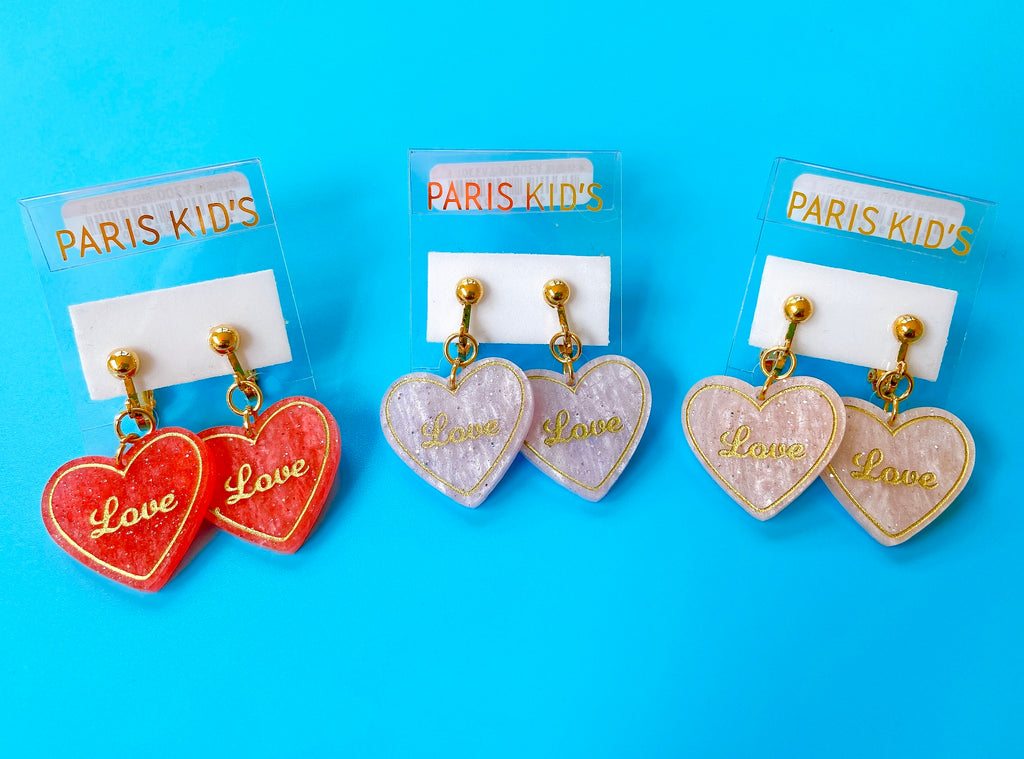 Paris Kids "Love" heart clip-on earrings