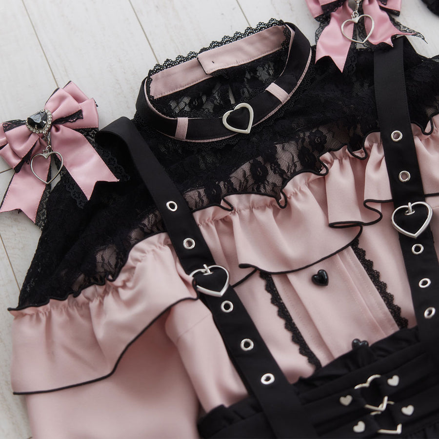 Dear My Love pink "Heart Choker Lace Frill" blouse ~ LAST ONE!