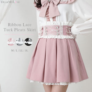 Dear My Love ribbon lace tuck pleats skirt