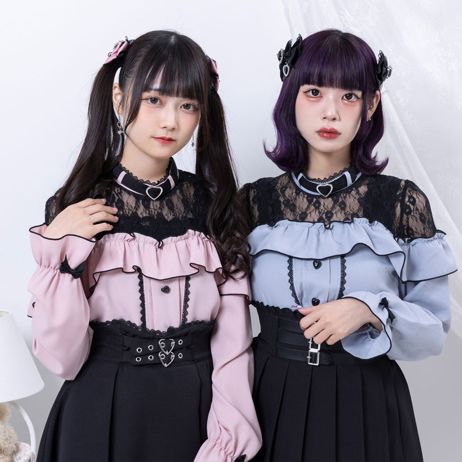 Dear My Love pink "Heart Choker Lace Frill" blouse ~ LAST ONE!