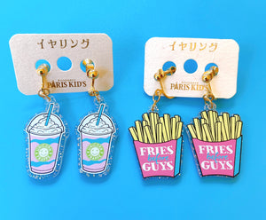 Paris Kids "Fries Before Guys" clip-on earrings